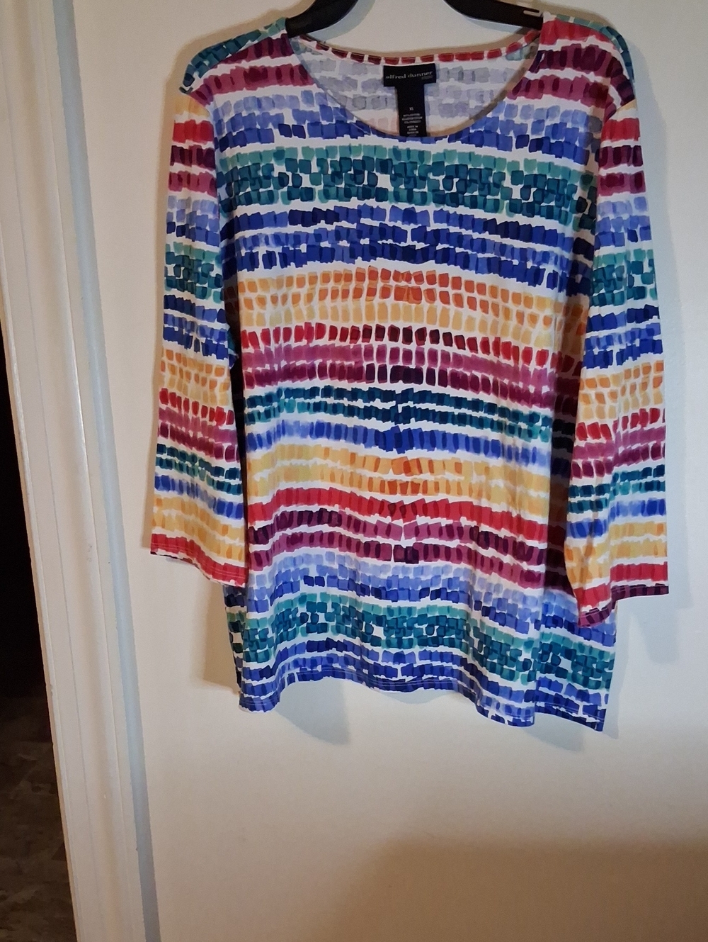 Alfred Dunner Rainbow Stripe Scoop Neck Long Sleeve Top